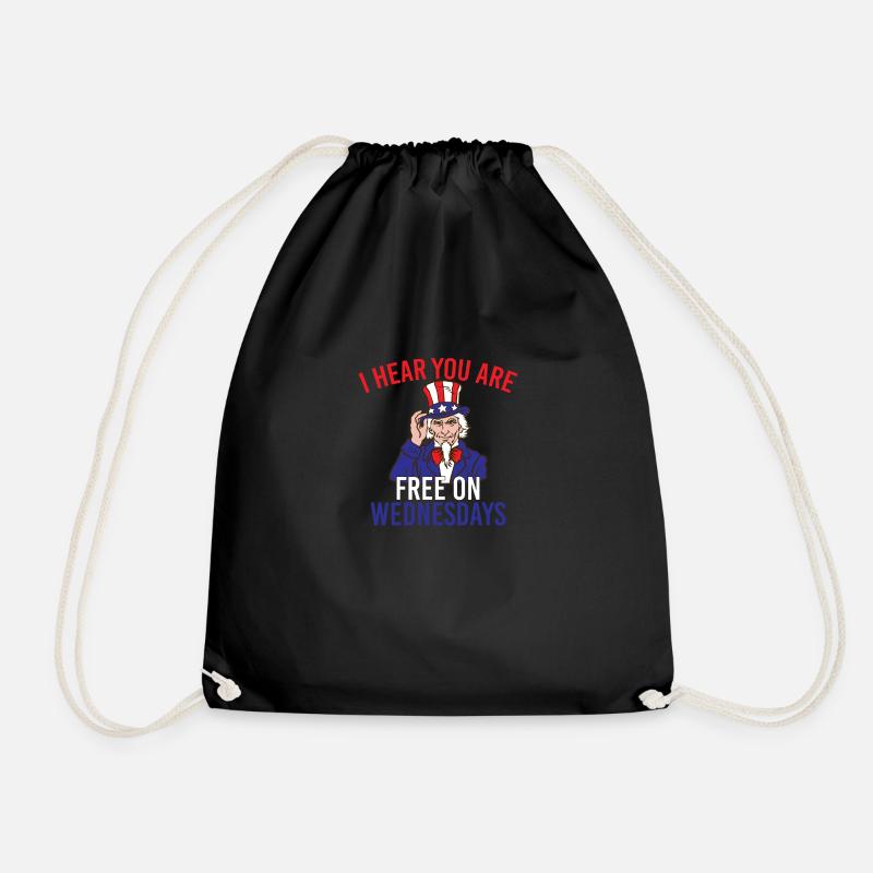 US Flag Vintage Biden Free on Wednesdays - Drawstring Bag - black