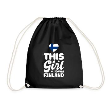 Finland flag Suomi Finnish flag heart saying - Drawstring Bag - black - Front