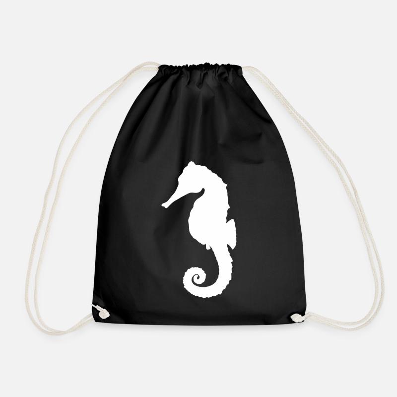 sea horse - Drawstring Bag - black