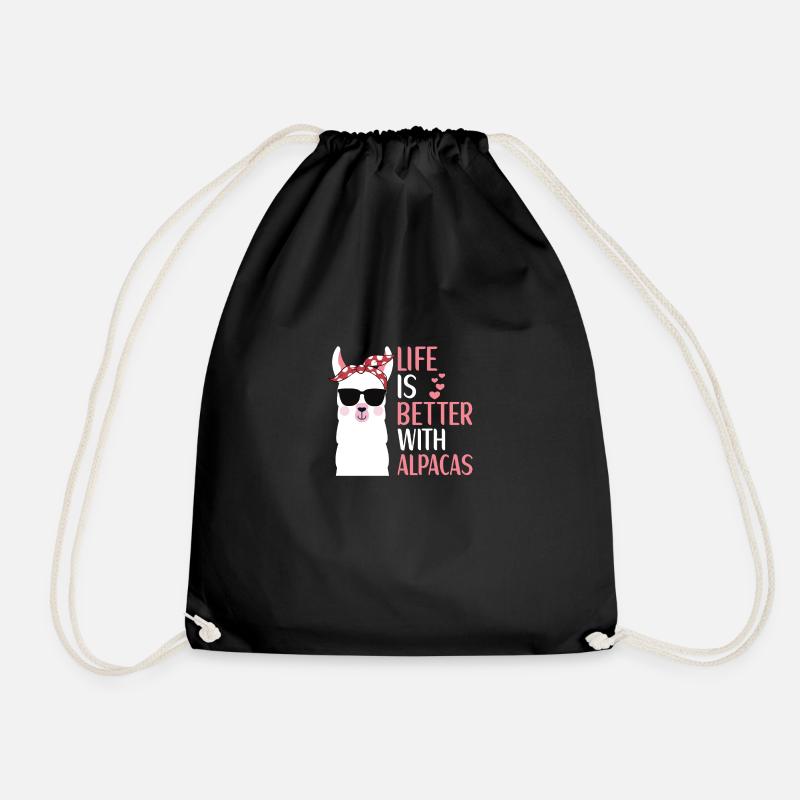 LLama Lover for Kids Alpaca Gift Girls - Drawstring Bag - black