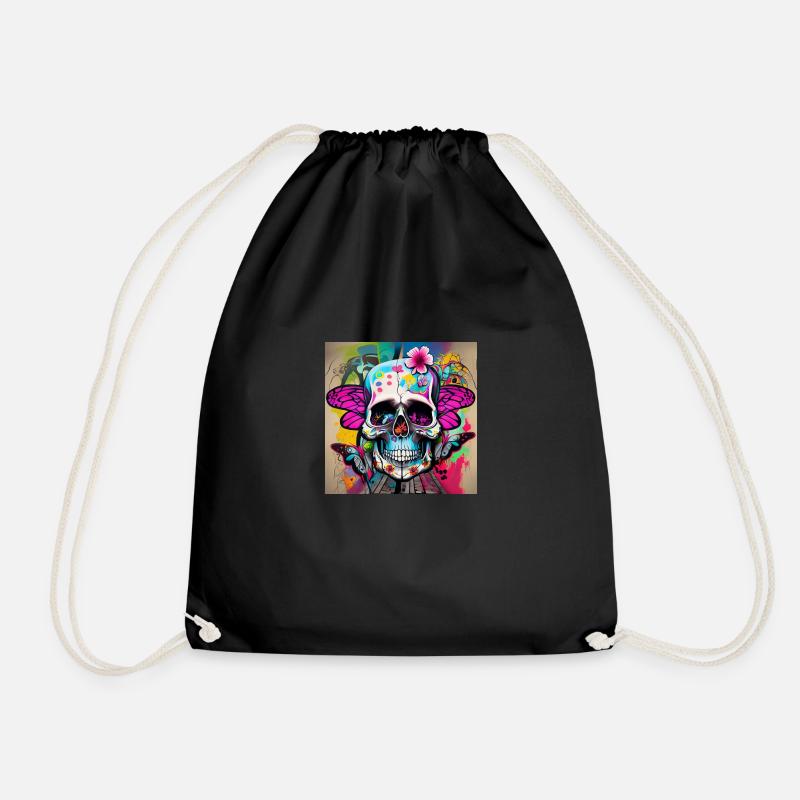 Skull - Drawstring Bag - black