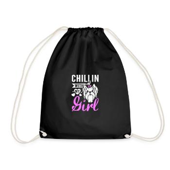 chillin with my yorkie girl - Drawstring Bag - black - Front