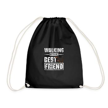 walking with my best friend dachshund - Drawstring Bag - black - Front