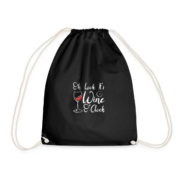Wine lover oh look it's wine o clock - Drawstring Bag - black - Front