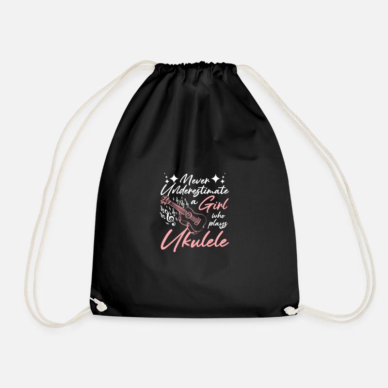 Never underestimate a girl who plays ukulele - Drawstring Bag - black