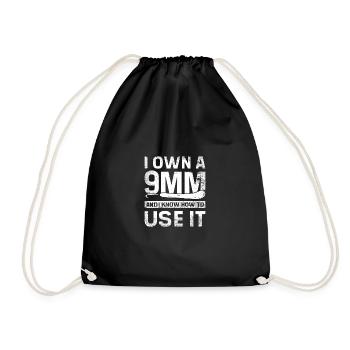 I own a 9mm and I know how to use it crochet - Drawstring Bag - black - Front