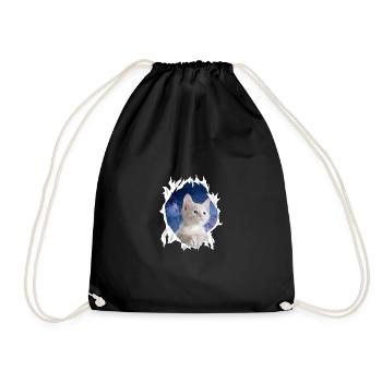 Cute 3D Kitten Cat - Gift - Drawstring Bag - black - Front