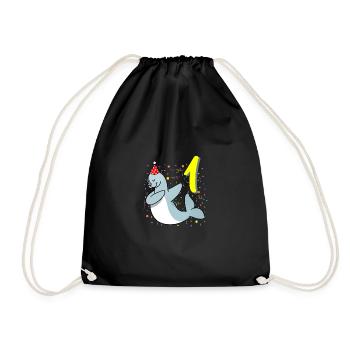 1 year old seal birthday - Drawstring Bag - black - Front