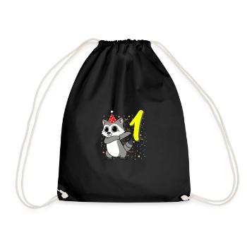 1 year old raccoon birthday - Drawstring Bag - black - Front