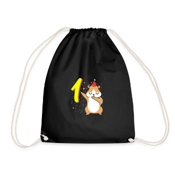 1 year old hamster birthday - Drawstring Bag - black - Front