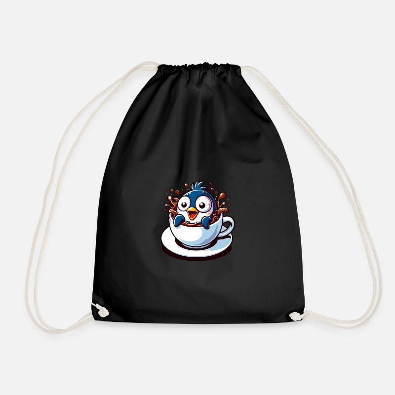 Lustiger Pinguin Kaffee Koffeinliebhaber - Turnbeutel - Schwarz