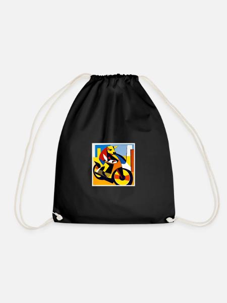 Hund auf dem Fahrrad als Kunst auf dem T-shirt - Turnbeutel - Schwarz