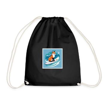 Fox on the surfboard in the sea - Drawstring Bag - black - Front