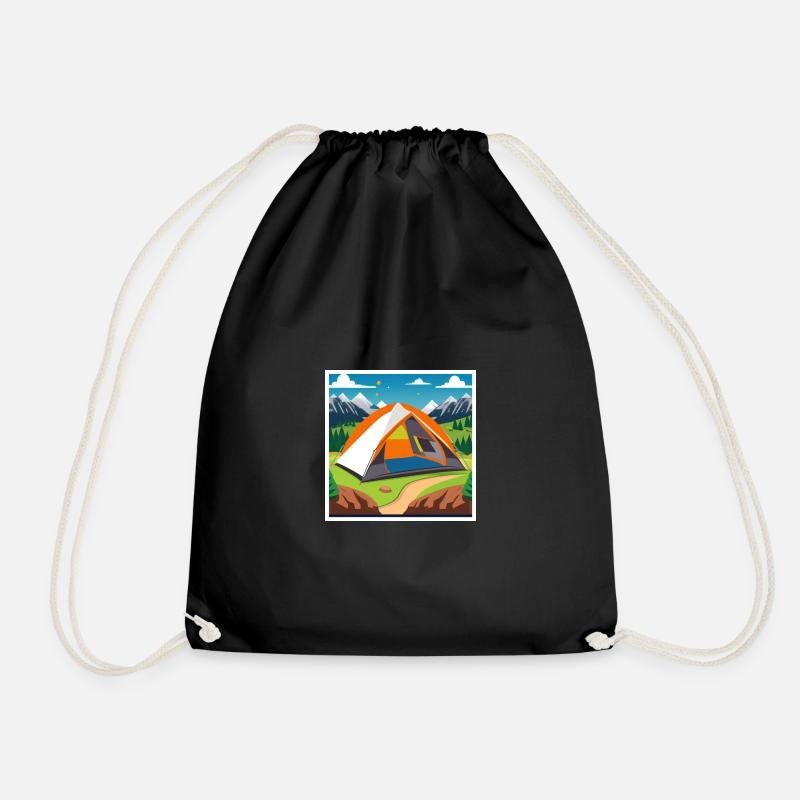 Camping with a tent in the great outdoors - Drawstring Bag - black