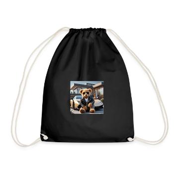 Ours en peluche devant une voiture et une villa - Sac de sport léger - noir - Devant