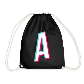 A - letter A - Drawstring Bag - black - Front