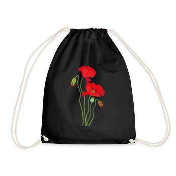 Mohn - Blumendesign - Turnbeutel - Schwarz - Vorne