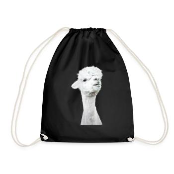 Fluffy, curious alpaca, animal motif alpaca - Drawstring Bag - black - Front