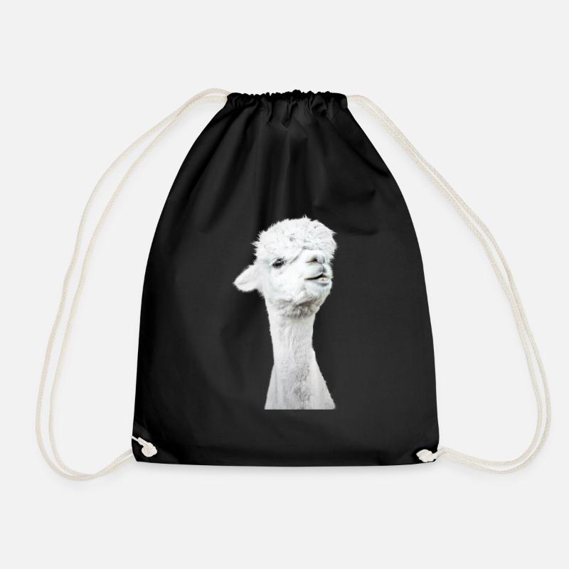 Fluffiges, neugieriges Alpaka, Tiermotiv Alpaka - Turnbeutel - Schwarz