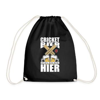 Lustiger Spruch Cricket Bier darum bin ich hier - Turnbeutel - Schwarz - Vorne