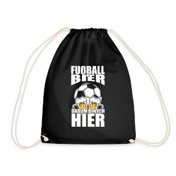 Lustiger Spruch Fußball Bier darum bin ich hier - Turnbeutel - Schwarz - Vorne