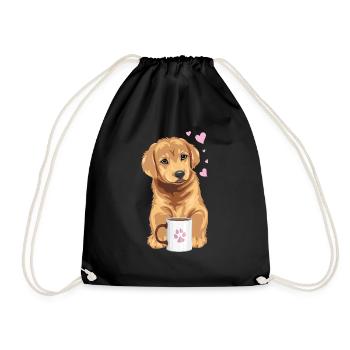 Chiot Golden Retriever chien avec tasse à café - Sac de sport léger - noir - Devant