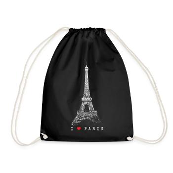 Paris Eiffel Tower Vintage Skyline I Love France - Drawstring Bag - black - Front