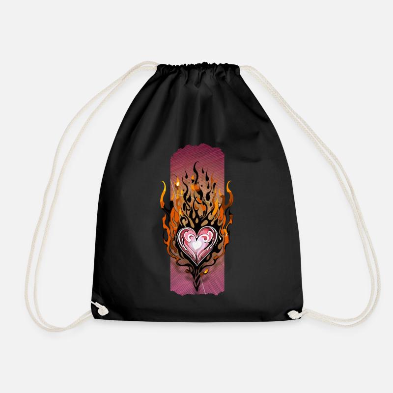 Passionate Inferno: Flaming Heart - Drawstring Bag - black
