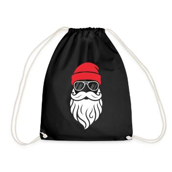Cooler Santa Bart Design Weihnachtsmann Hipster - Turnbeutel - Schwarz - Vorne