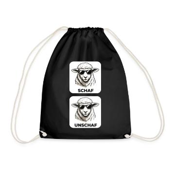 Schaf Unschaf - Wortspiel mit unscharf und Schaf - Turnbeutel - Schwarz - Vorne