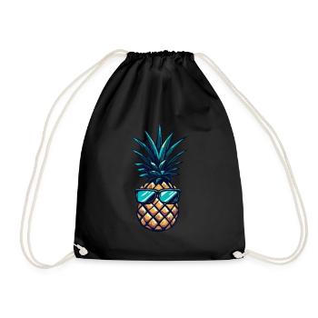 Cool pineapple with sunglasses - Drawstring Bag - black - Front