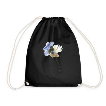 Two blue-eyed butterflies on a blossom - Drawstring Bag - black - Front
