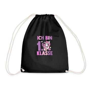 Einhorn Erste Klasse Schulkind Schulbeginn Einschu - Turnbeutel - Schwarz - Vorne