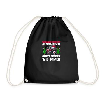 Santa Claus Tractor Christmas Party Farmer Construction - Drawstring Bag - black - Front