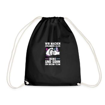 Mom and son - Drawstring Bag - black - Front