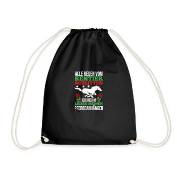 Weihnachtsmann Weihnachten Reiten Reiterin Pferde - Turnbeutel - Schwarz - Vorne