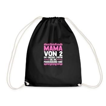 Mom of 2 children - Drawstring Bag - black - Front