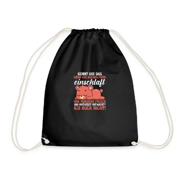 Lazy Late Riser Motivation Bear - Drawstring Bag - black - Front