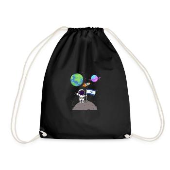 Moon Landing Planet Israel Flag Astronaut - Drawstring Bag - black - Front