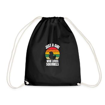 Forest Animal Nature Girl Retro Squirrel - Drawstring Bag - black - Front