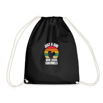 Retro Forest Animal Squirrel Girl - Drawstring Bag - black - Front