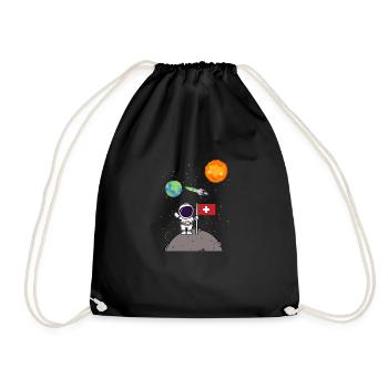 Planet Switzerland Flag Moon Landing Astronaut - Drawstring Bag - black - Front
