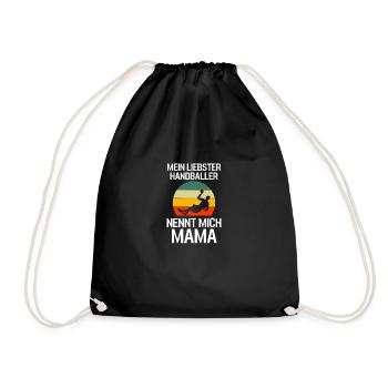 Retro Handballer Mama Muttertag Geschenk Handball - Turnbeutel - Schwarz - Vorne