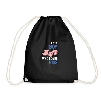 Farm Animal Lovers Boy Gift Pig - Drawstring Bag - black - Front