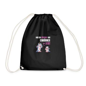 Fantasy Tierliebhaber Mädchen Geschenk Einhorn - Turnbeutel - Schwarz - Vorne