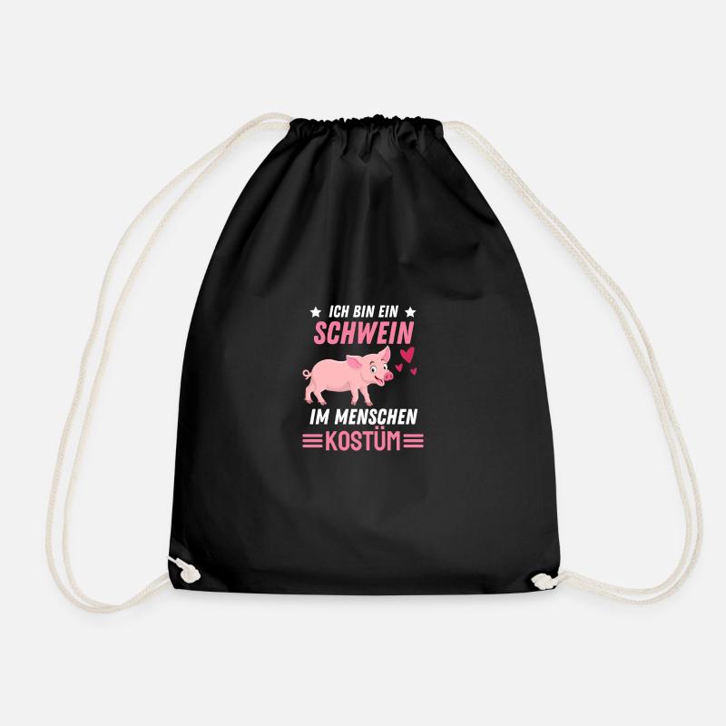 Schweine Kostüm Party Bauer Geschenk Schwein - Turnbeutel - Schwarz