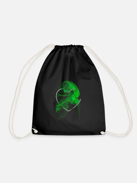 Heart with green smoke design - Drawstring Bag - black