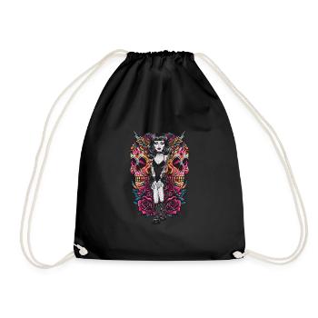 Gothic Tattooed Frau mit Kunstwerk und Rosen - Turnbeutel - Schwarz - Vorne