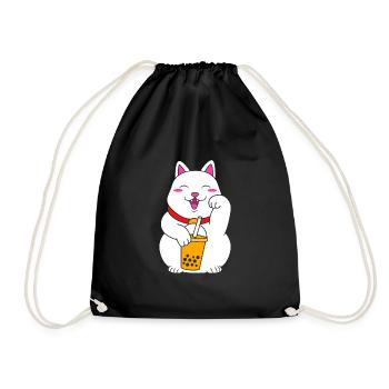 Maneki Neko Japan Glücksbringer Boba Tee - Turnbeutel - Schwarz - Vorne