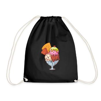 Retro vintage grunge style ice cream cup - Drawstring Bag - black - Front